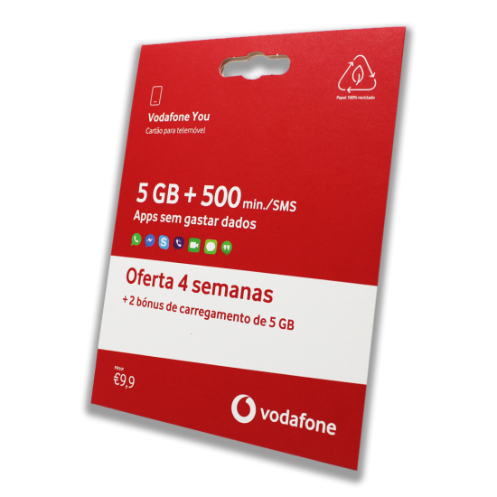 VODAFONE CARTAO 5GB 1MES+500 MIN.OU SMS PARA TUDOS AS REDES